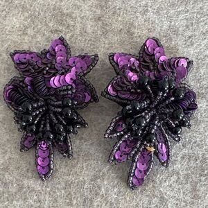 Vintage purple and black handmade sequins earrings clip new light weight